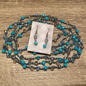 Beaded Rope Necklace and Dangle Earring Set